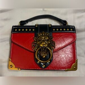 NEW Smile Focus ‘Leo’ Red Leather Lion Head Knocked Crossbody Luxury HandBag